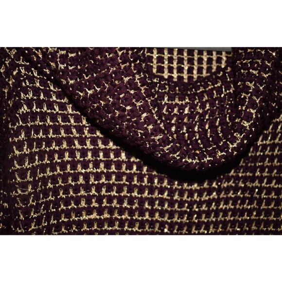 CACHE $130 Purple Gold Sequin Textured Knit Chunky Cowl Neck Sweater Small - Picture 3 of 4